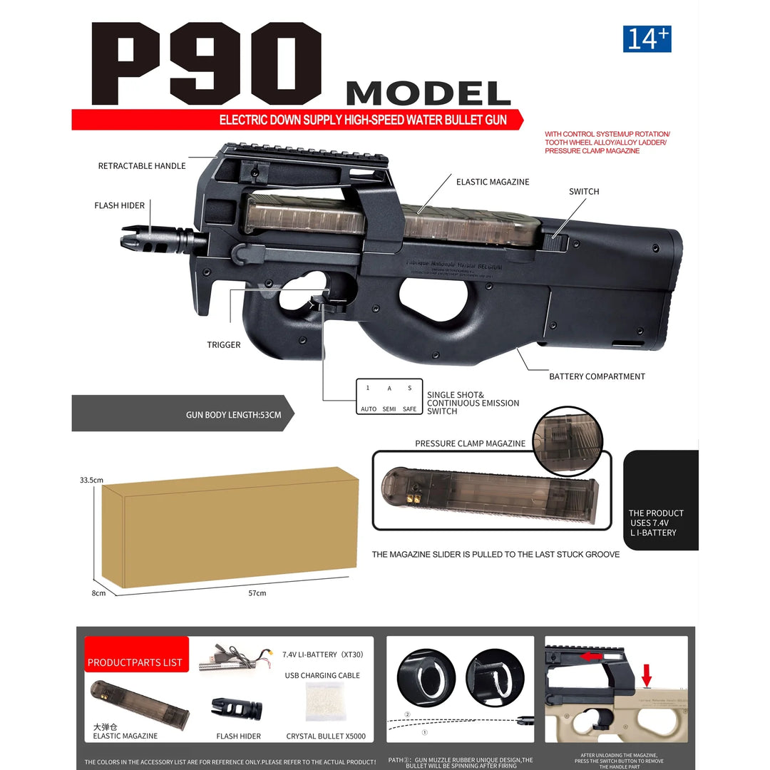 Pistolet SMG semi-automatique P90 avec gel blaster