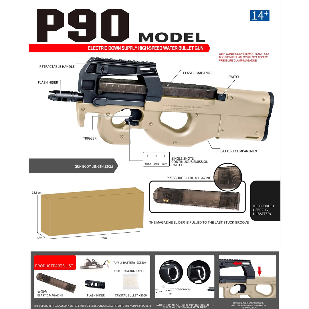 Pistolet SMG semi-automatique P90 avec gel blaster