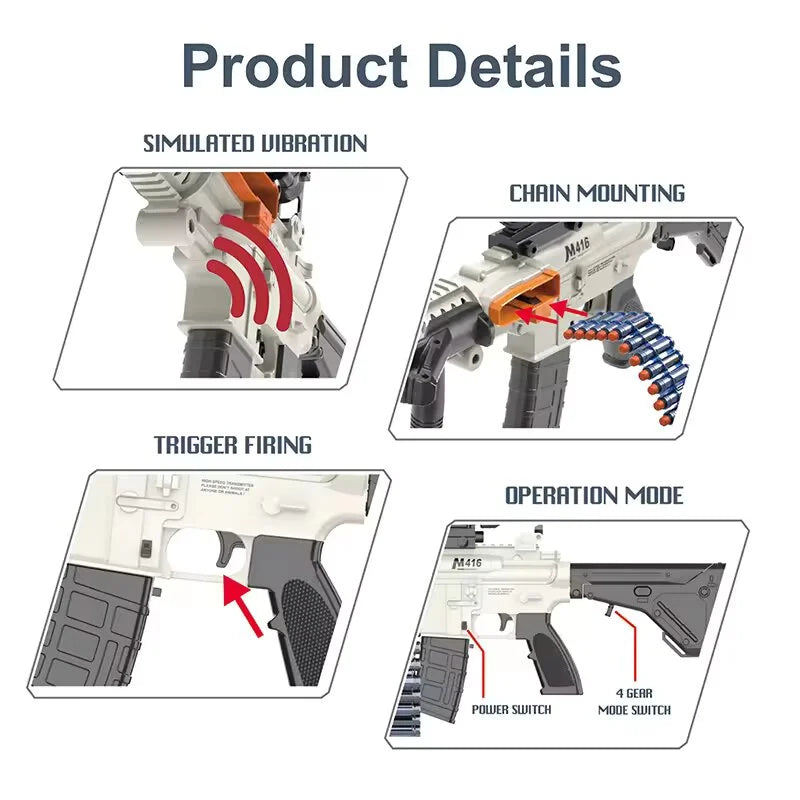 automatic Motorized HK416 machine gun blaster nerf guns